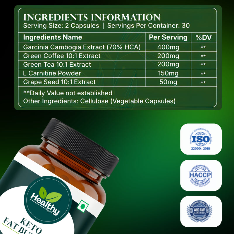 Healthy Finger's Keto Fat Burner for Men & Women | Ayurvedic Weight Loss Supplement - 60 Veg Capsules