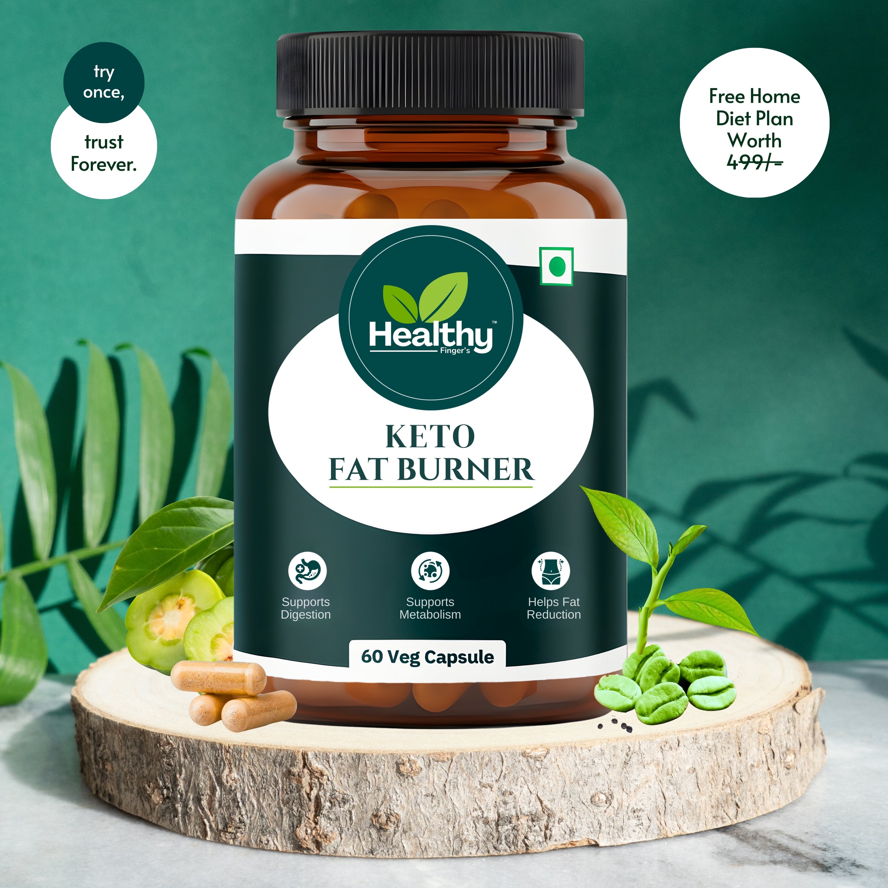 Healthy Finger's Keto Fat Burner for Men & Women | Ayurvedic Weight Loss Supplement - 60 Veg Capsules
