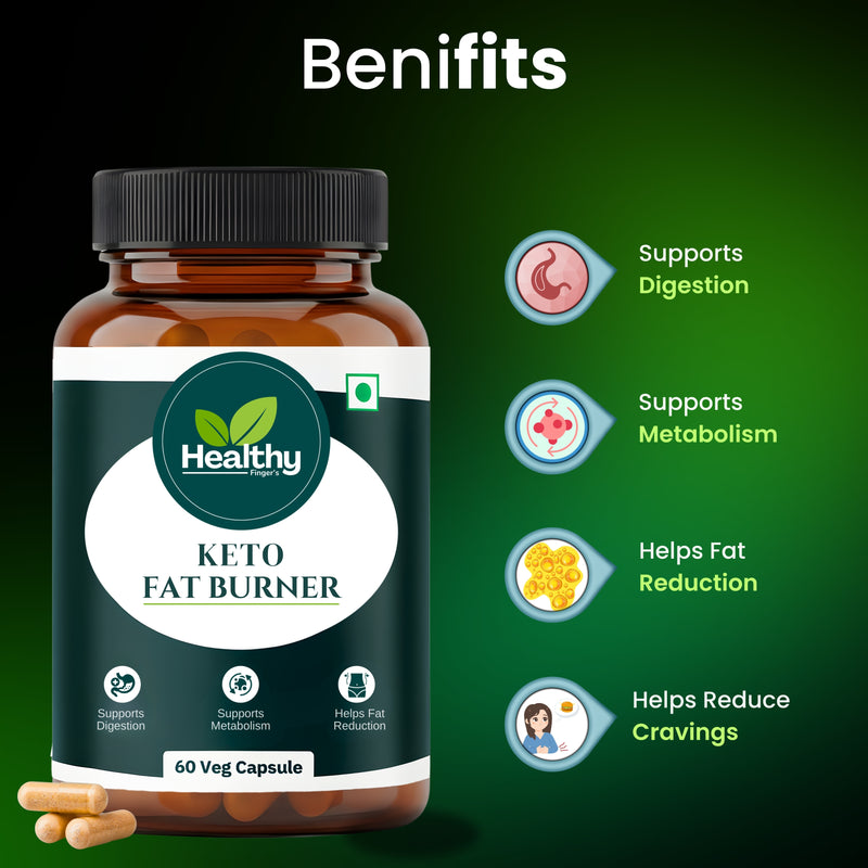 Healthy Finger's Keto Fat Burner for Men & Women | Ayurvedic Weight Loss Supplement - 60 Veg Capsules