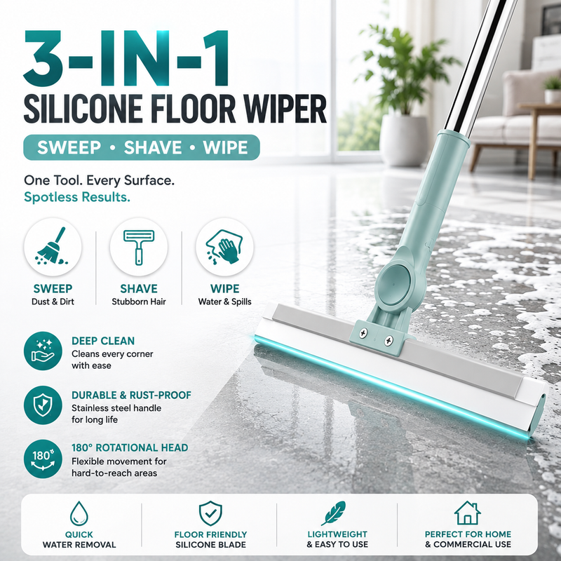 3-in-1 Magic Silicone Floor Wiper Broom | 180° Rotating & Extendable Floor Cleaner