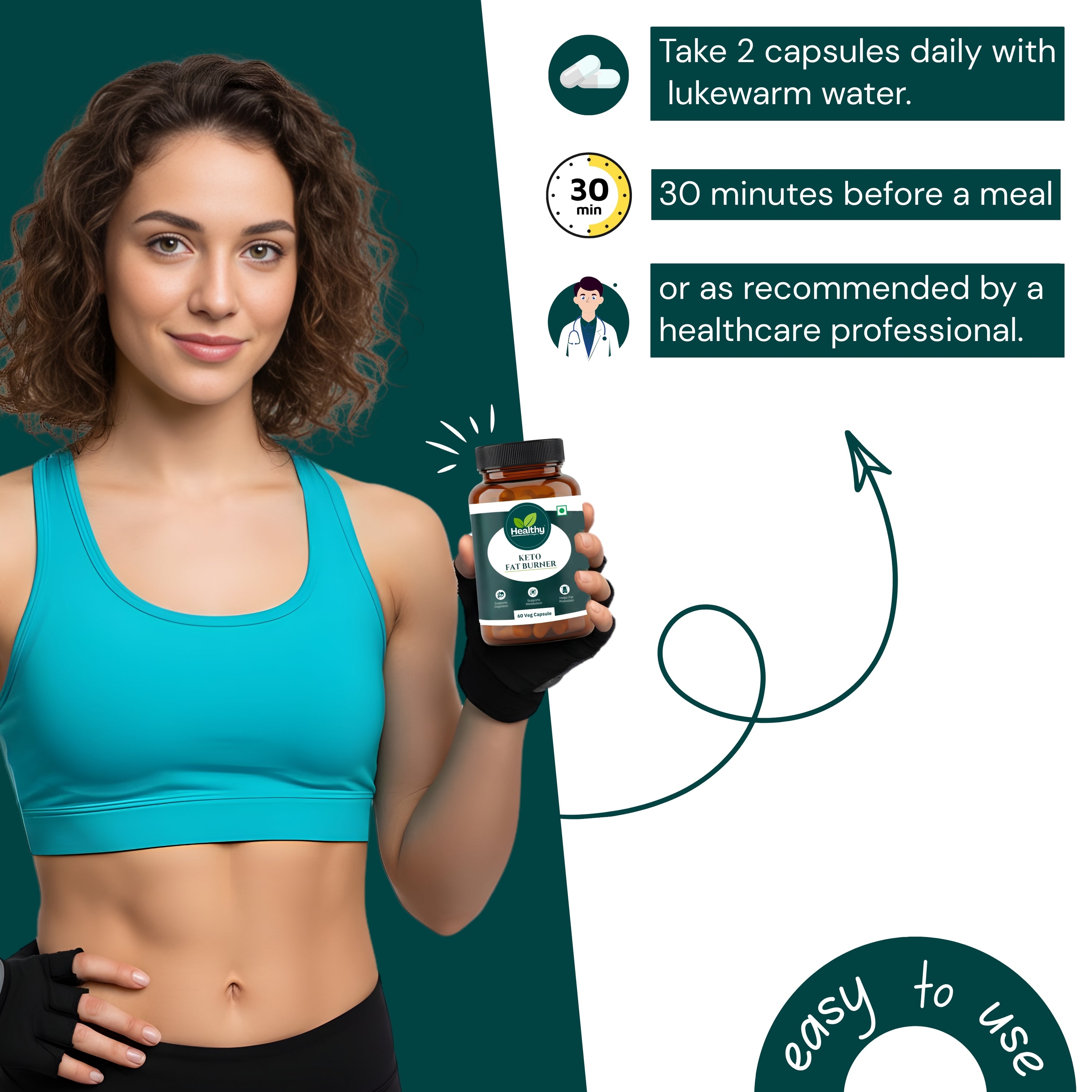 Healthy Finger's Keto Fat Burner for Men & Women | Ayurvedic Weight Loss Supplement - 60 Veg Capsules