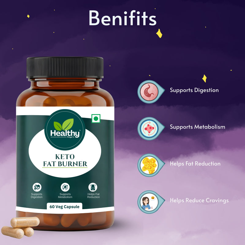 Healthy Finger's Keto Fat Burner for Men & Women | Ayurvedic Weight Loss Supplement - 60 Veg Capsules
