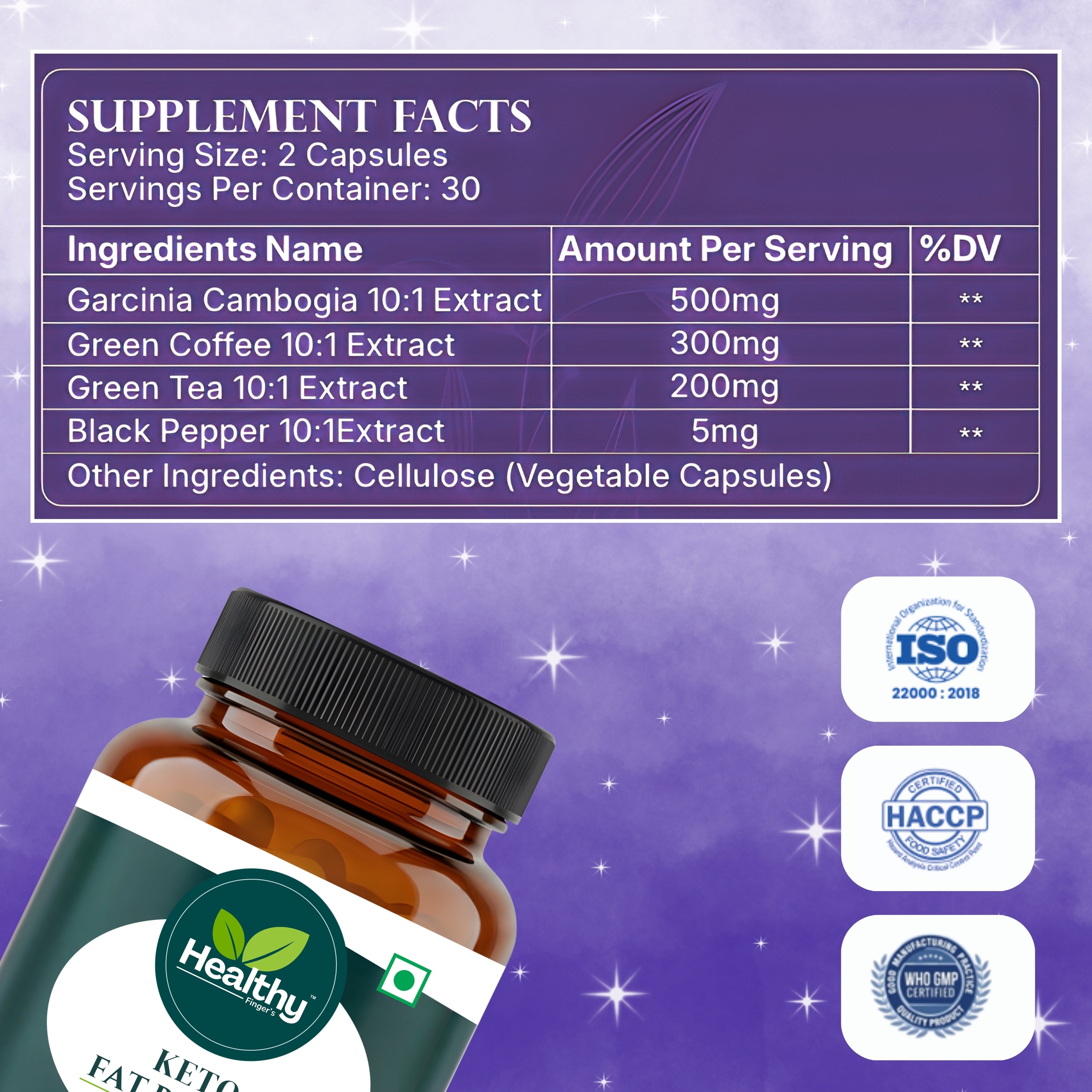 Healthy Finger's Keto Fat Burner for Men & Women | Ayurvedic Weight Loss Supplement - 60 Veg Capsules